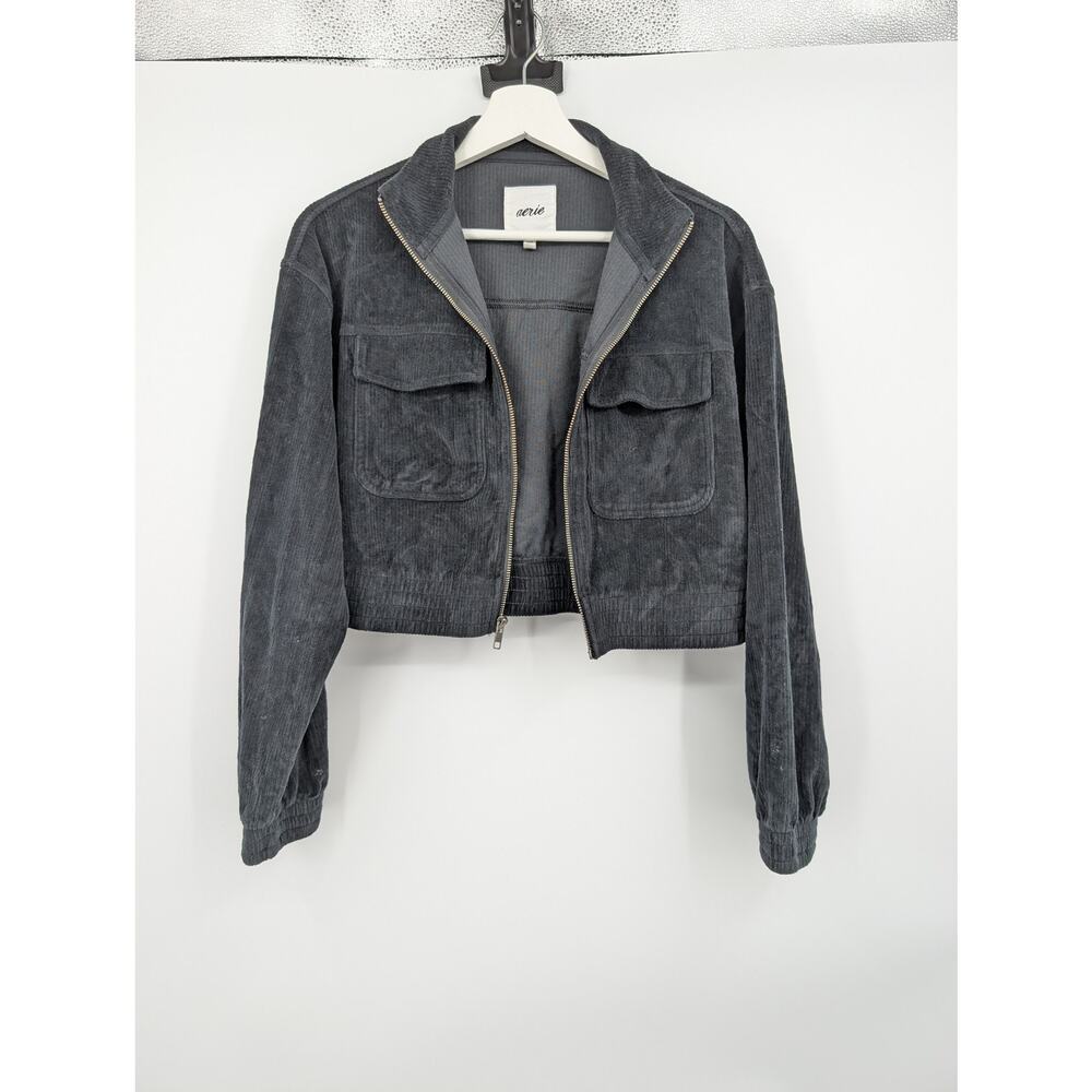 Aerie Groove On Corduroy Zip Crop Jacket Women's Small Gray Fall Cool Weather